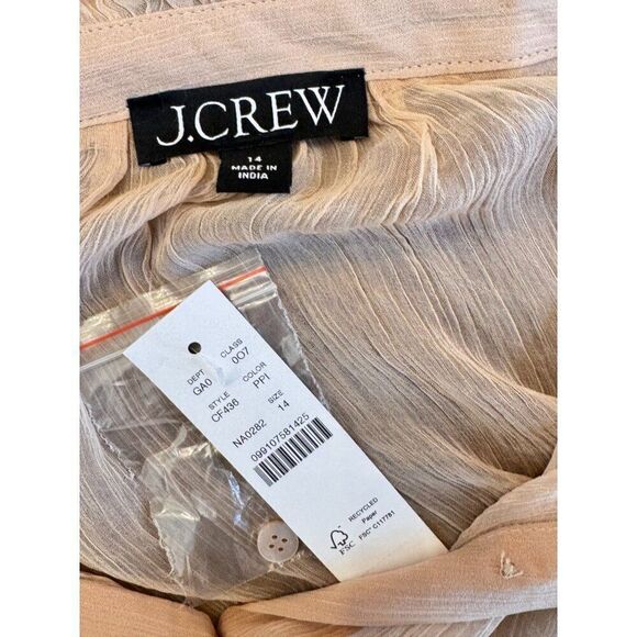 NWT J. Crew Ruffle Button-Up Shirt in Crinkle Chiffon Sz 14 Pale Pink OP $138 - Picture 6 of 12